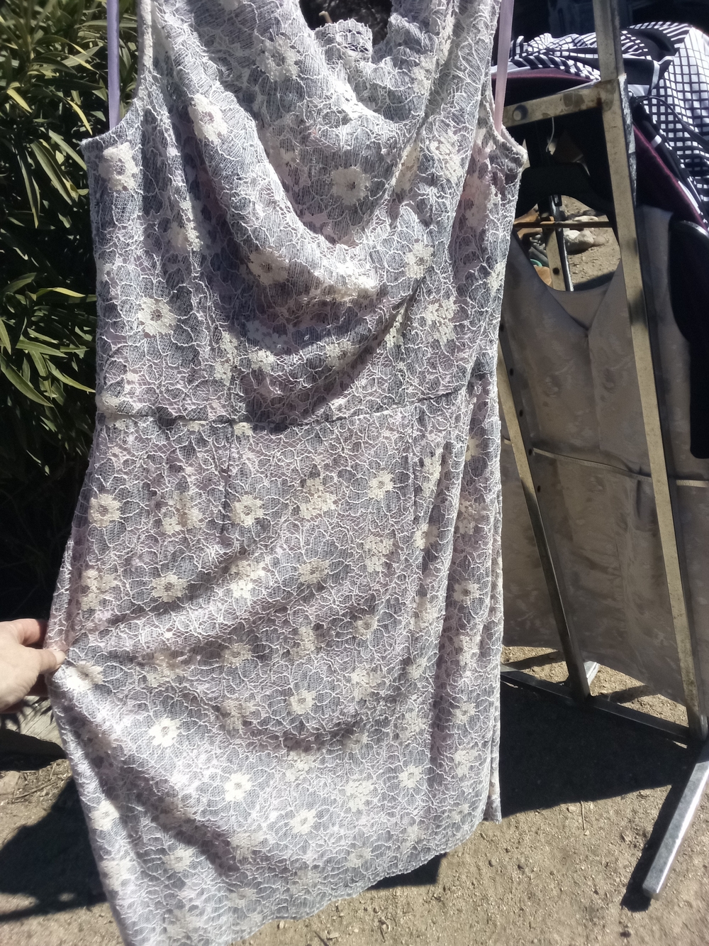 Lace-Textured Cowl Neck Midi Dress in Lavender